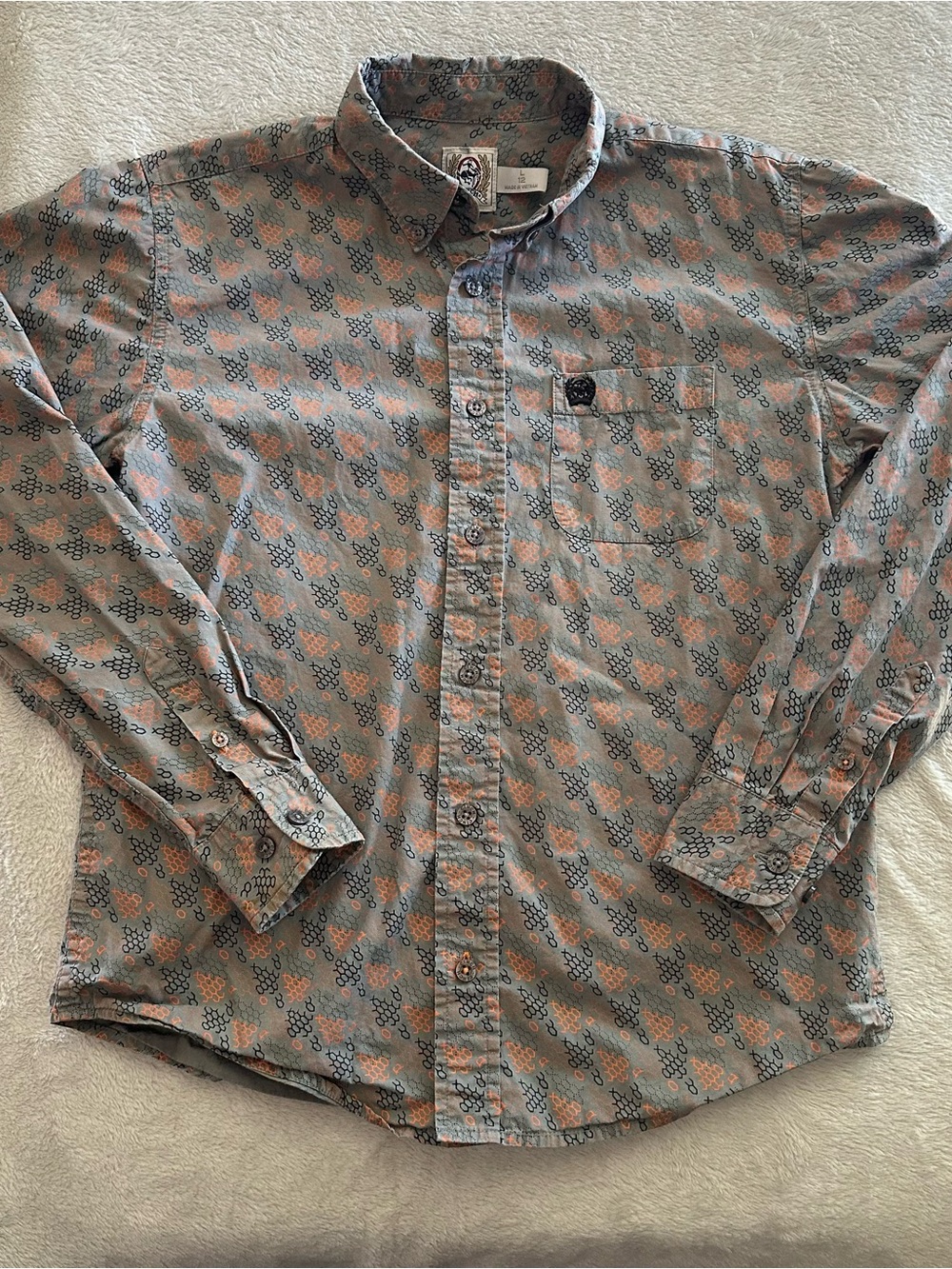 Cinch Boy's Gray Shirt with Orange and Black Pattern